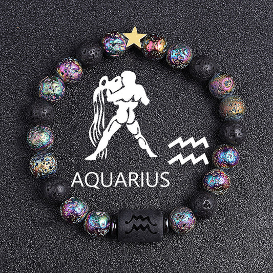 European And American Twelve Constellation Natural Stone Beaded Bracelet