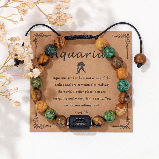 12 Constellation Woven Men's Retro Natural Stone Bracelet