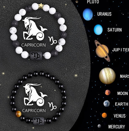 Twelve Zodiac Sign Beaded Bracelet Set