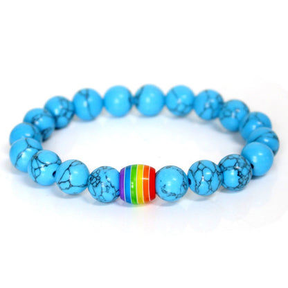 Rainbow Bead Bracelet Pride Natural Stone Strand Couple Bracelets