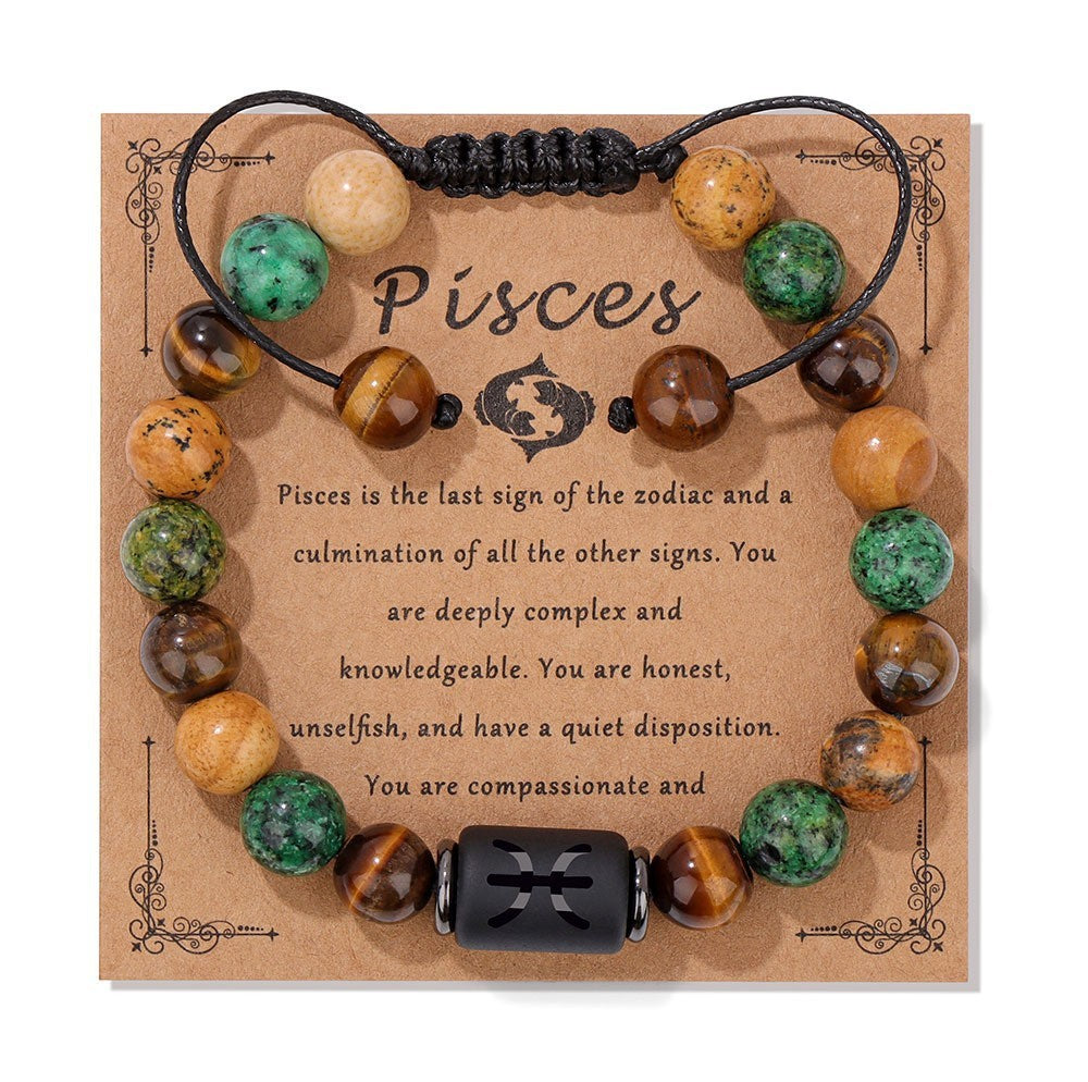 12 Constellation Woven Men's Retro Natural Stone Bracelet