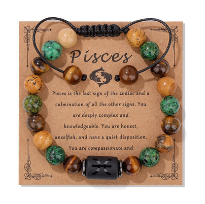 12 Constellation Woven Men's Retro Natural Stone Bracelet