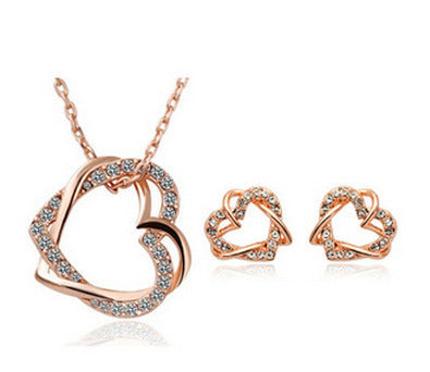 Fashion Factory Jewelry Customized Double Diamond Heart Necklace Earring Set