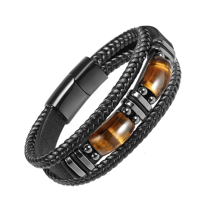 Natural Tiger Eye Stone Bracelet Healing Tiger Eye Quartz Leather Braided Gift