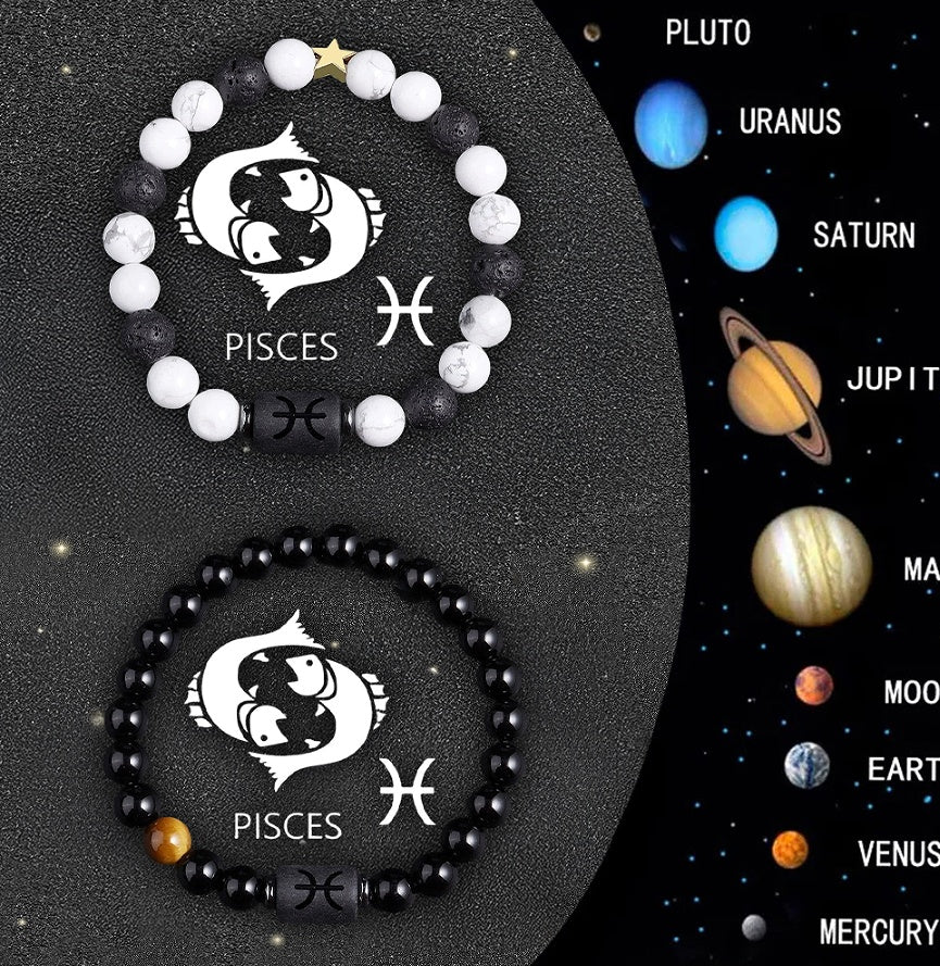 Twelve Zodiac Sign Beaded Bracelet Set