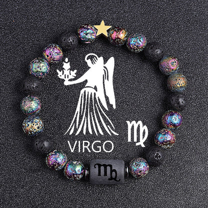 European And American Twelve Constellation Natural Stone Beaded Bracelet