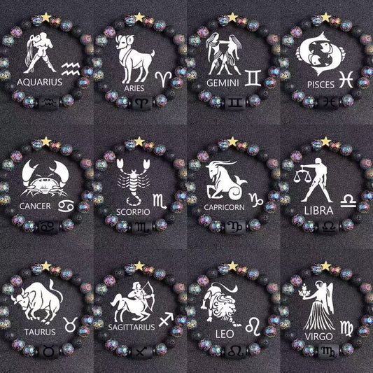 European And American Twelve Constellation Natural Stone Beaded Bracelet
