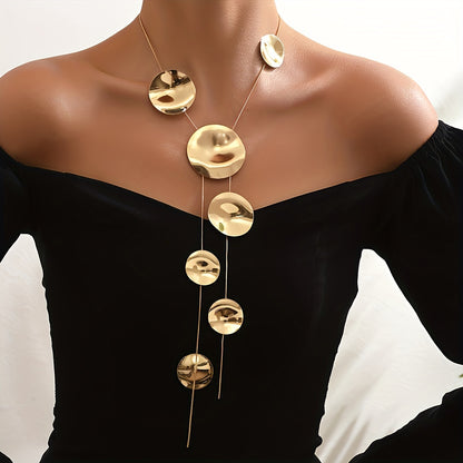 Textured Disc Necklace, Handmade Multi-layer Pendant Chain Women's Jewelry, Rust-proof And Hypoallergenic Designer Accessory For Party Daily Wear