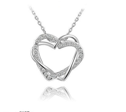 Fashion Factory Jewelry Customized Double Diamond Heart Necklace Earring Set