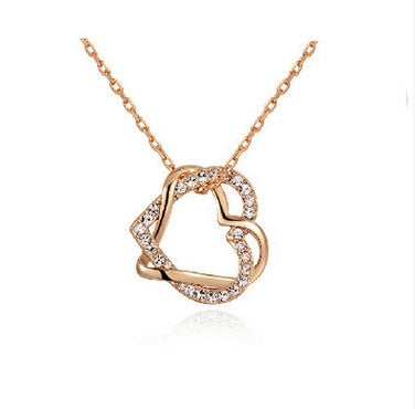 Fashion Factory Jewelry Customized Double Diamond Heart Necklace Earring Set
