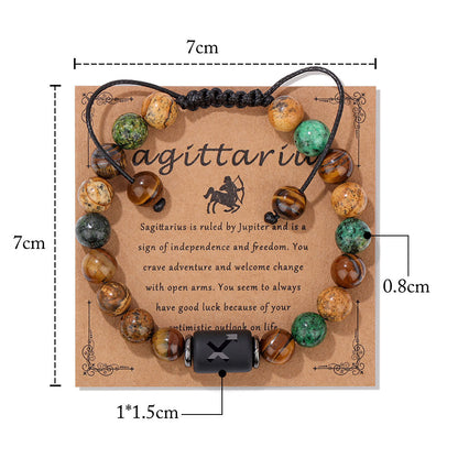 12 Constellation Woven Men's Retro Natural Stone Bracelet