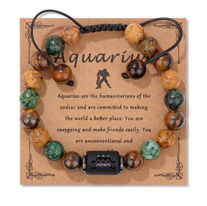 12 Constellation Woven Men's Retro Natural Stone Bracelet