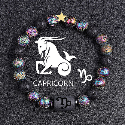 European And American Twelve Constellation Natural Stone Beaded Bracelet