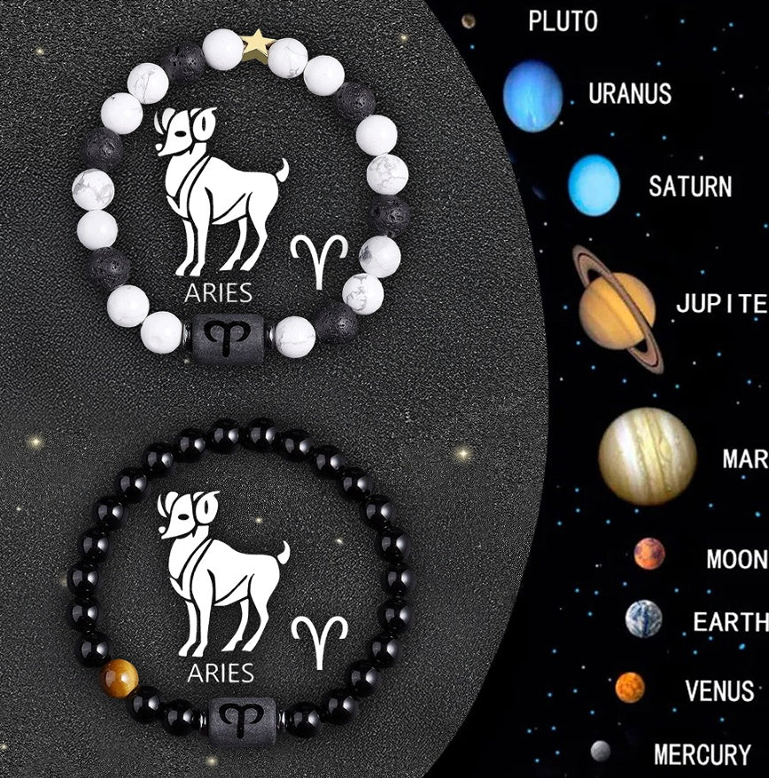 Twelve Zodiac Sign Beaded Bracelet Set