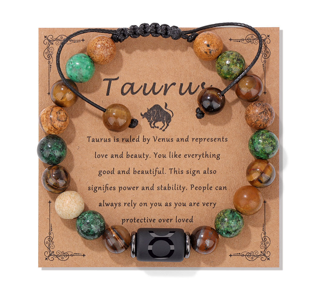 12 Constellation Woven Men's Retro Natural Stone Bracelet
