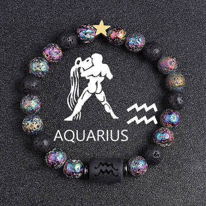 European And American Twelve Constellation Natural Stone Beaded Bracelet