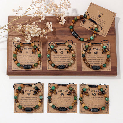 12 Constellation Woven Men's Retro Natural Stone Bracelet