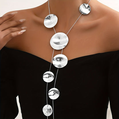 Textured Disc Necklace, Handmade Multi-layer Pendant Chain Women's Jewelry, Rust-proof And Hypoallergenic Designer Accessory For Party Daily Wear