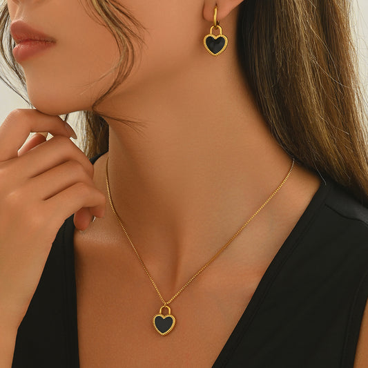 Lxalry 18K Gold Plated Stainless Steel Heart Mirror Jewelry Set  Hypoallergenic Skin Safe Necklace   Earrings For Daily Evening Never Fade Luxury Gift For Her