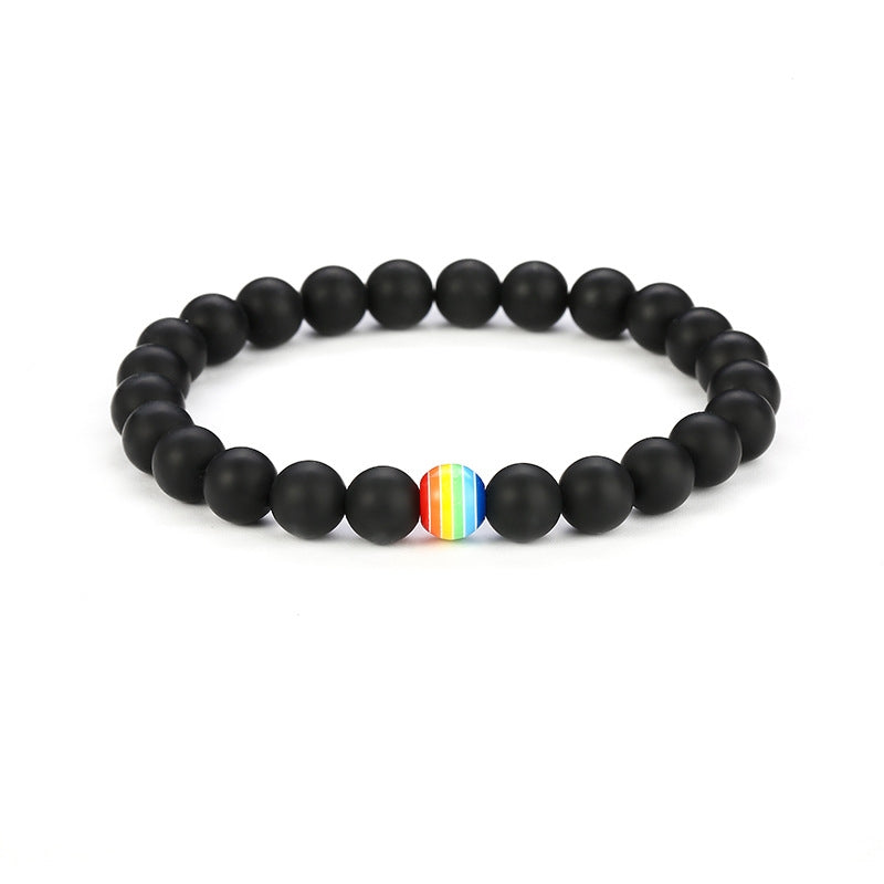 Rainbow Bead Bracelet Pride Natural Stone Strand Couple Bracelets