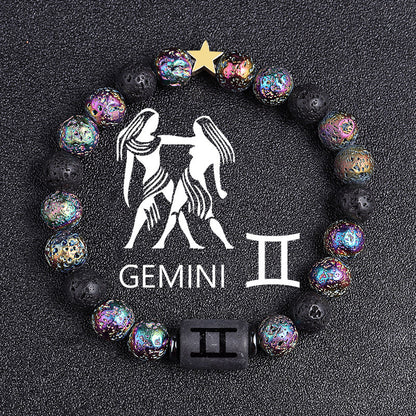 European And American Twelve Constellation Natural Stone Beaded Bracelet