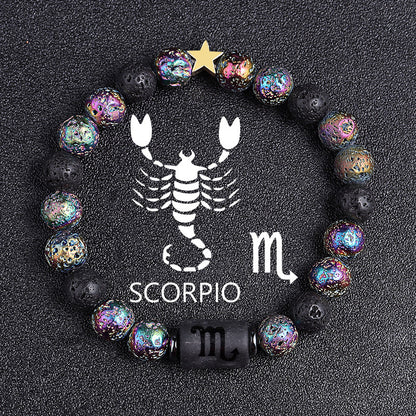European And American Twelve Constellation Natural Stone Beaded Bracelet