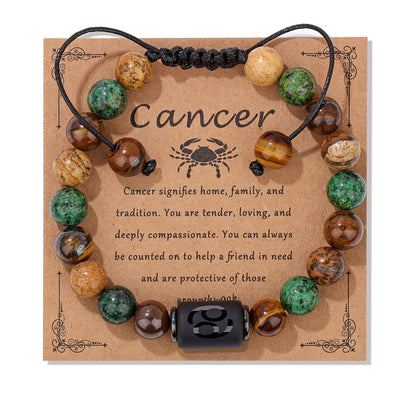 12 Constellation Woven Men's Retro Natural Stone Bracelet