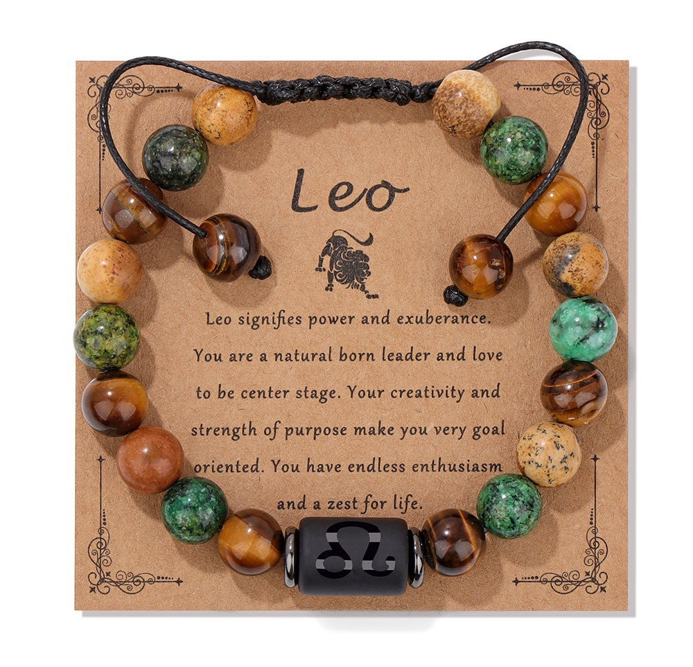 12 Constellation Woven Men's Retro Natural Stone Bracelet