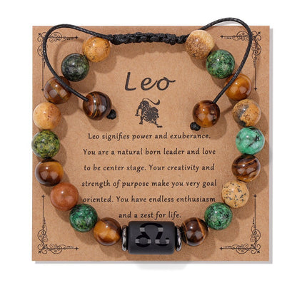 12 Constellation Woven Men's Retro Natural Stone Bracelet