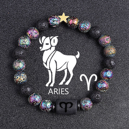European And American Twelve Constellation Natural Stone Beaded Bracelet