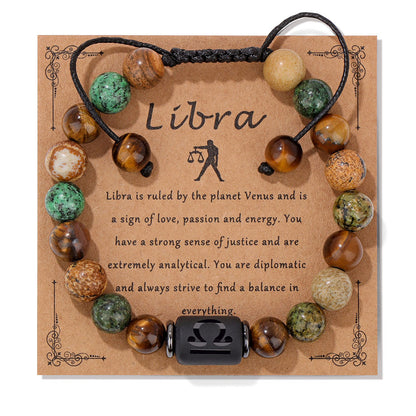 12 Constellation Woven Men's Retro Natural Stone Bracelet
