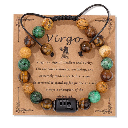 12 Constellation Woven Men's Retro Natural Stone Bracelet